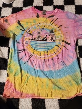 Gildan Pink Yellow Orange Tie-Dye Graphic Tee